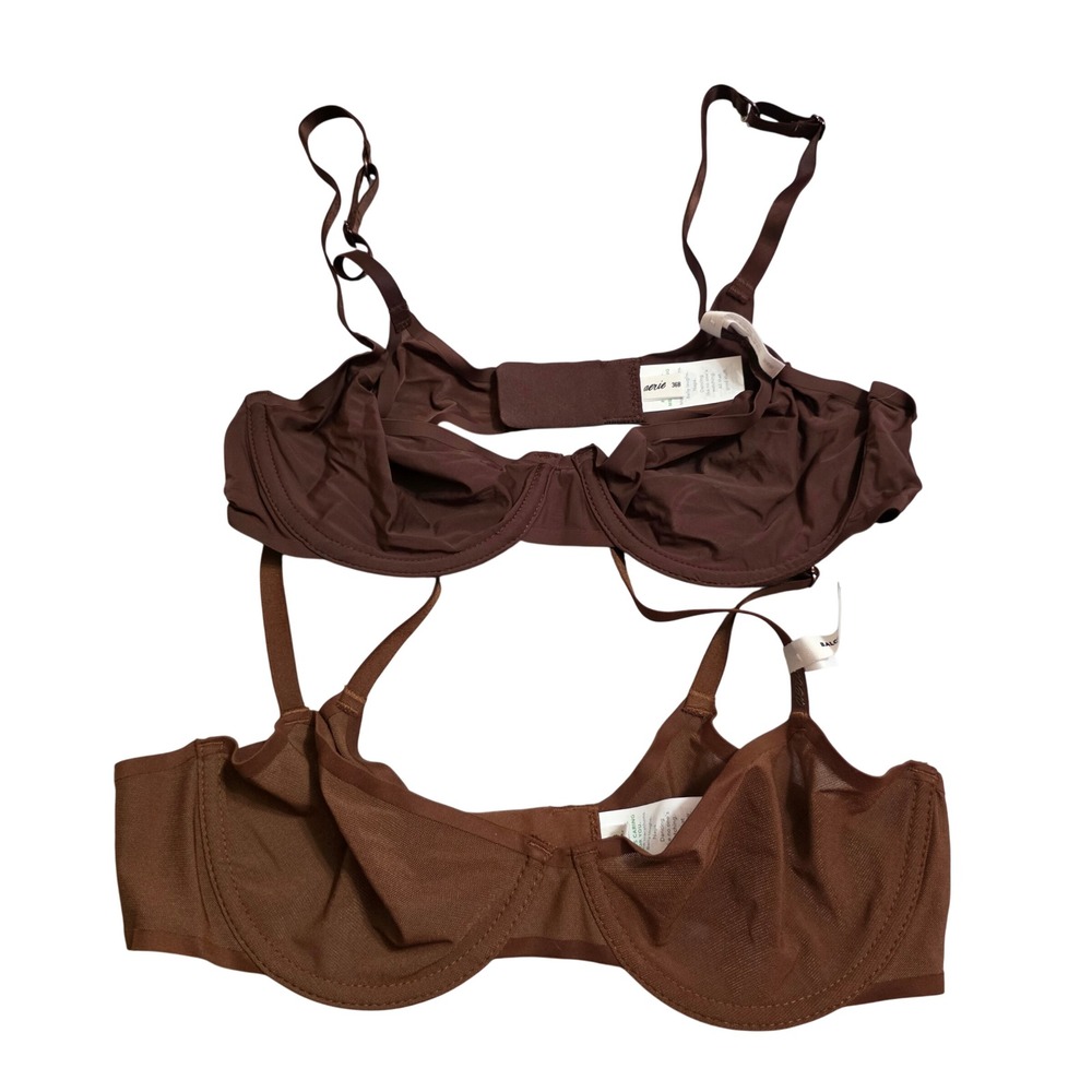 Aerie Smoothez Bra Bundle 36B Brown Balconette & Full Coverage NWT 2 Pack